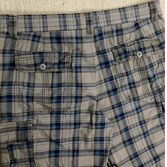 OP Ocean Pacific Board Shorts Mens 40 Gray/Blue Plaid Cargo Beach Casual - Picture 8 of 14
